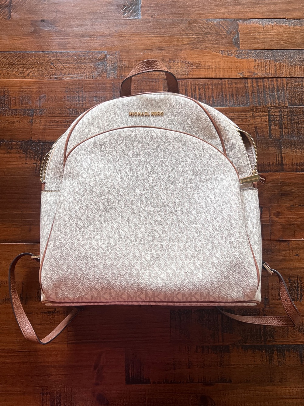 Michael Kors Cream and Tan Logo Backpack